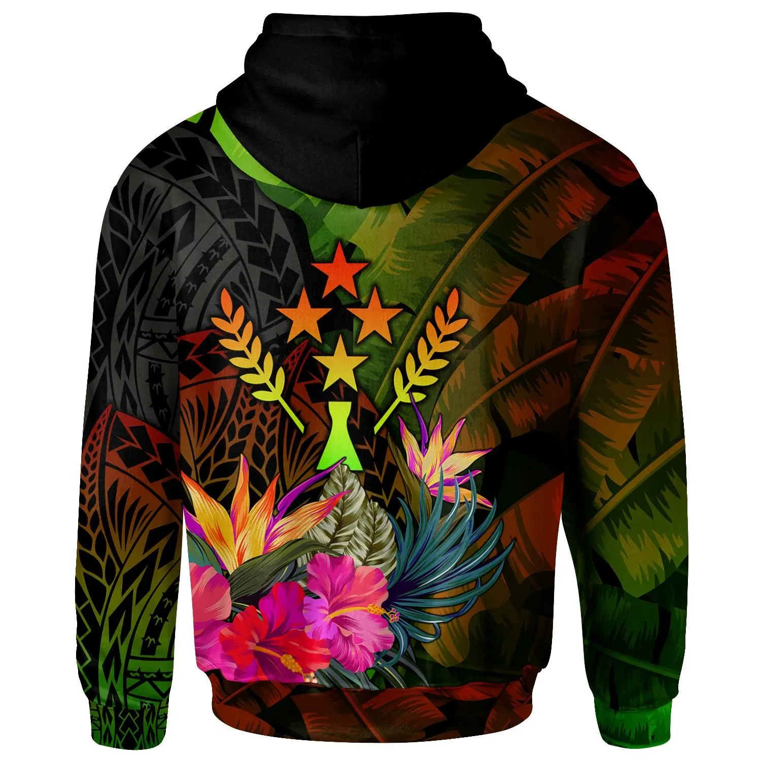 Kosrae Polynesian Personalised Hoodie -  Hibiscus and Banana Leaves