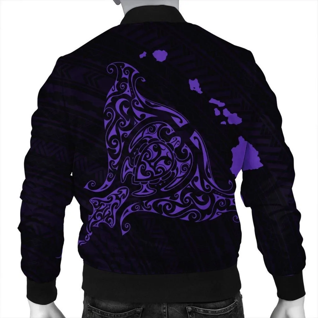 Hawaiian Map Manta Ray Purple Polynesian Bomber Jacket - AH