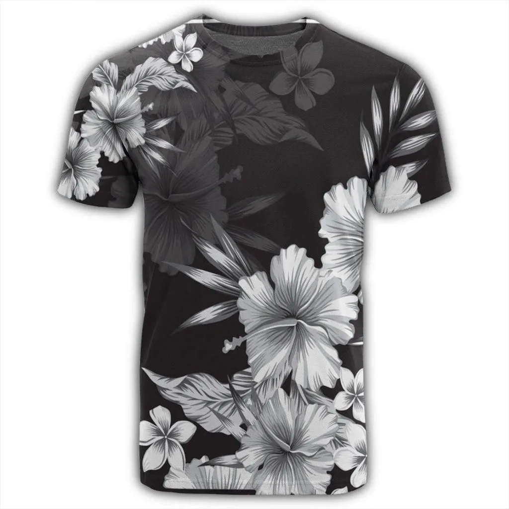 Hawaiian Hibiscus Black And White Polynesian T-Shirt - AH