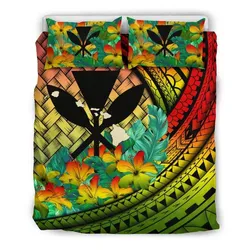 FamilyGater Bedding Set - Cover and Pillow Cases Kanaka Maoli (Hawaiian) - Lauhala Polynesian Hibiscus Reggae A24
