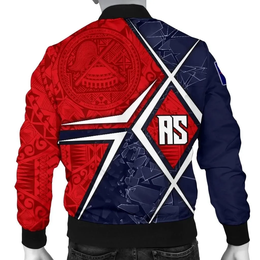 American Samoa Men's Bomber Jacket - AS Flag with Polynesian Patterns - BN15