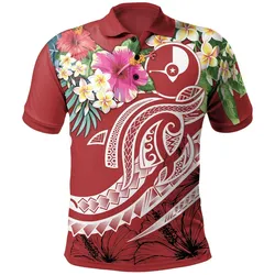 YAP Polynesian Polo shirt - Summer Plumeria (Red)