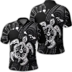 Hawaiian Map Kanaka Hibiscus Turtle White Polynesian Polo Shirt