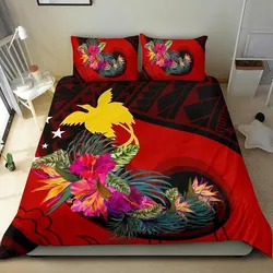 Papua New Guinea Bedding Set - Polynesian Hook And Hibiscus (Red)