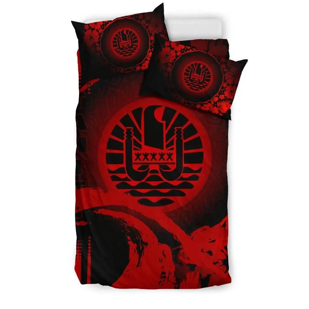 Alohawaii Bedding Set - Cover and Pillow Cases Tahiti - Hibiscus And Wave Red K7