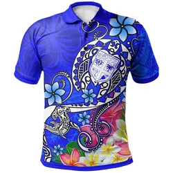 Fiji Polo Shirt - Turtle Plumeria (Blue)