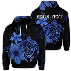 Alohawaii Hoodie - (Personalised) Hawaiian Map Turtle Hibiscus Plumeria Polynesian Hoodie - Blue - AH - J4R