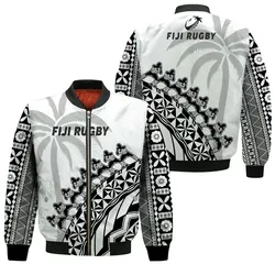 Fiji Rugby Bomber Jacket Fijian Cibi Dance Tapa Pattern White LT14
