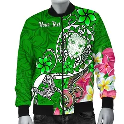 Fiji Custom Personalised Mens Bomber Jacket - Turtle Plumeria (Green)