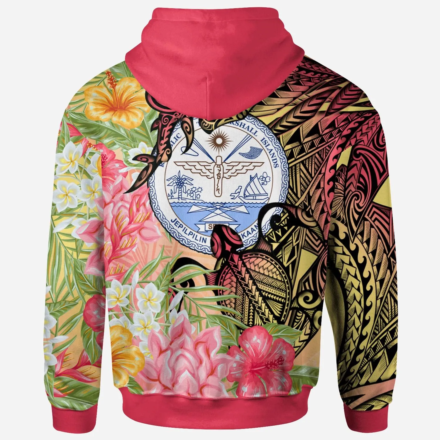 Marshall Islands Hoodie - Flowers Tropical With Sea Animals