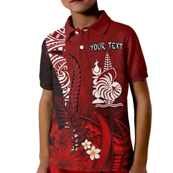 (Custom Personalised) New Caledonia Polo Shirt KID Nautilus Red Polynesian Hibiscus LT13