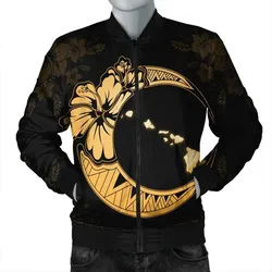 FamilyGater Jacket - Hawaiian Map Hibiscus Turtle Polynesian Moon Bomber Jacket Yellow - AH - JR