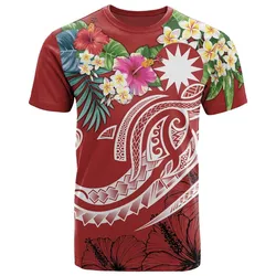 Nauru Polynesian T shirt - Summer Plumeria Red