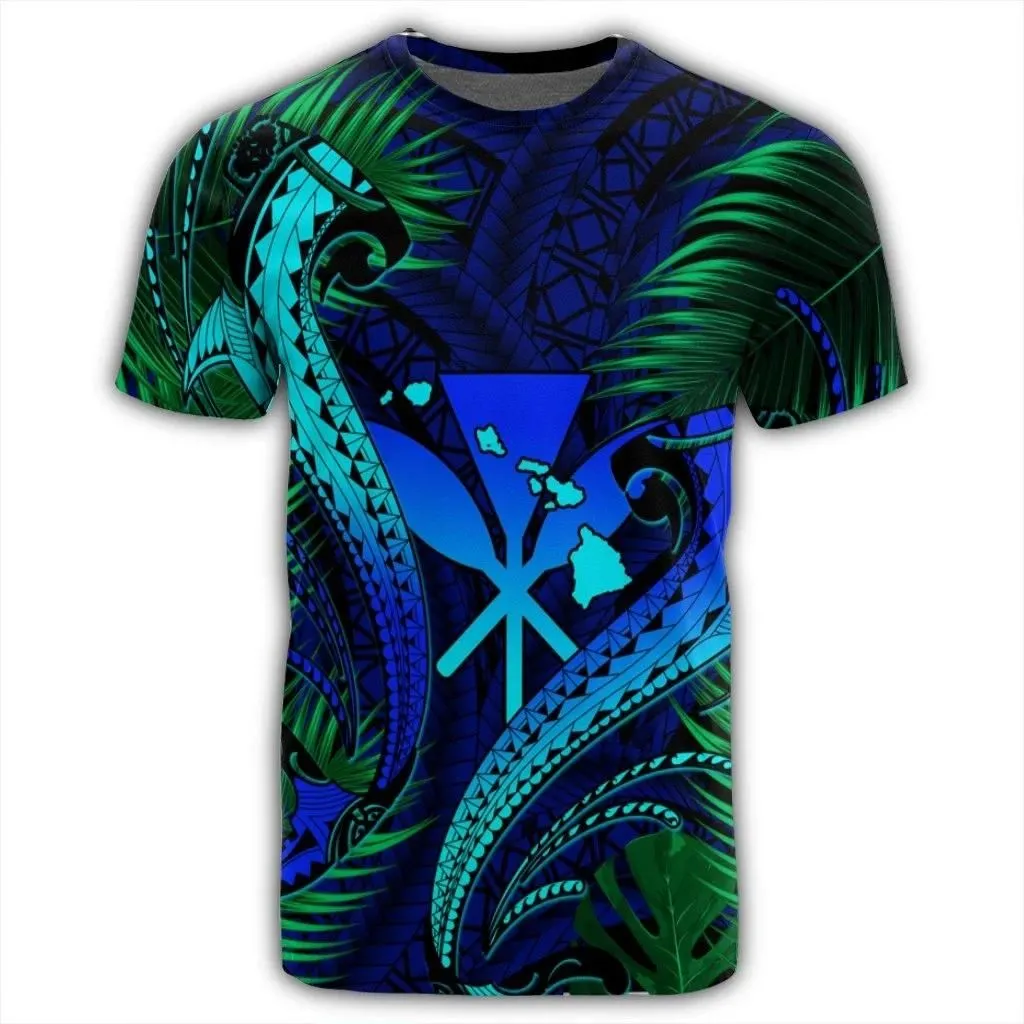Alohawaii Tee - Hawaii Shark Polynesian Tropical T-shirt Blue - AH - J4R