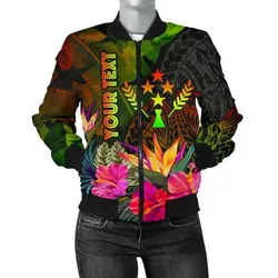 Kosrae Polynesian Personalised Women's Bomber Jacket -  Hibiscus and Banana Leaves - BN15