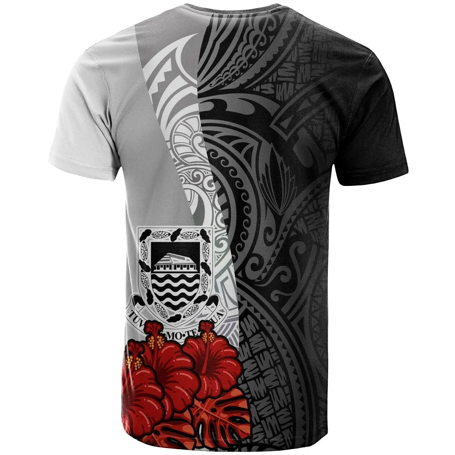 Tuvalu Polynesian Custom Personalised T-Shirt - Coat Of Arms With Hibiscus White - BN12