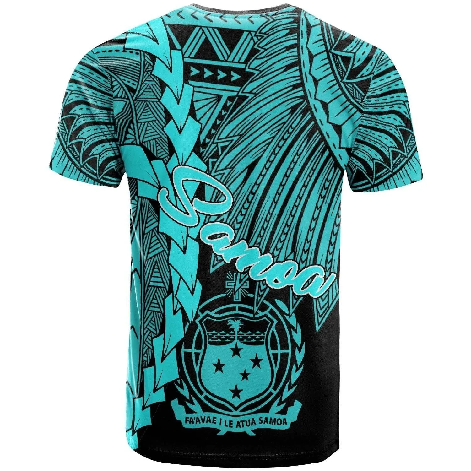 Samoa Polynesian Custom Personalised T shirt - Tribal Wave Tattoo Neon Blue