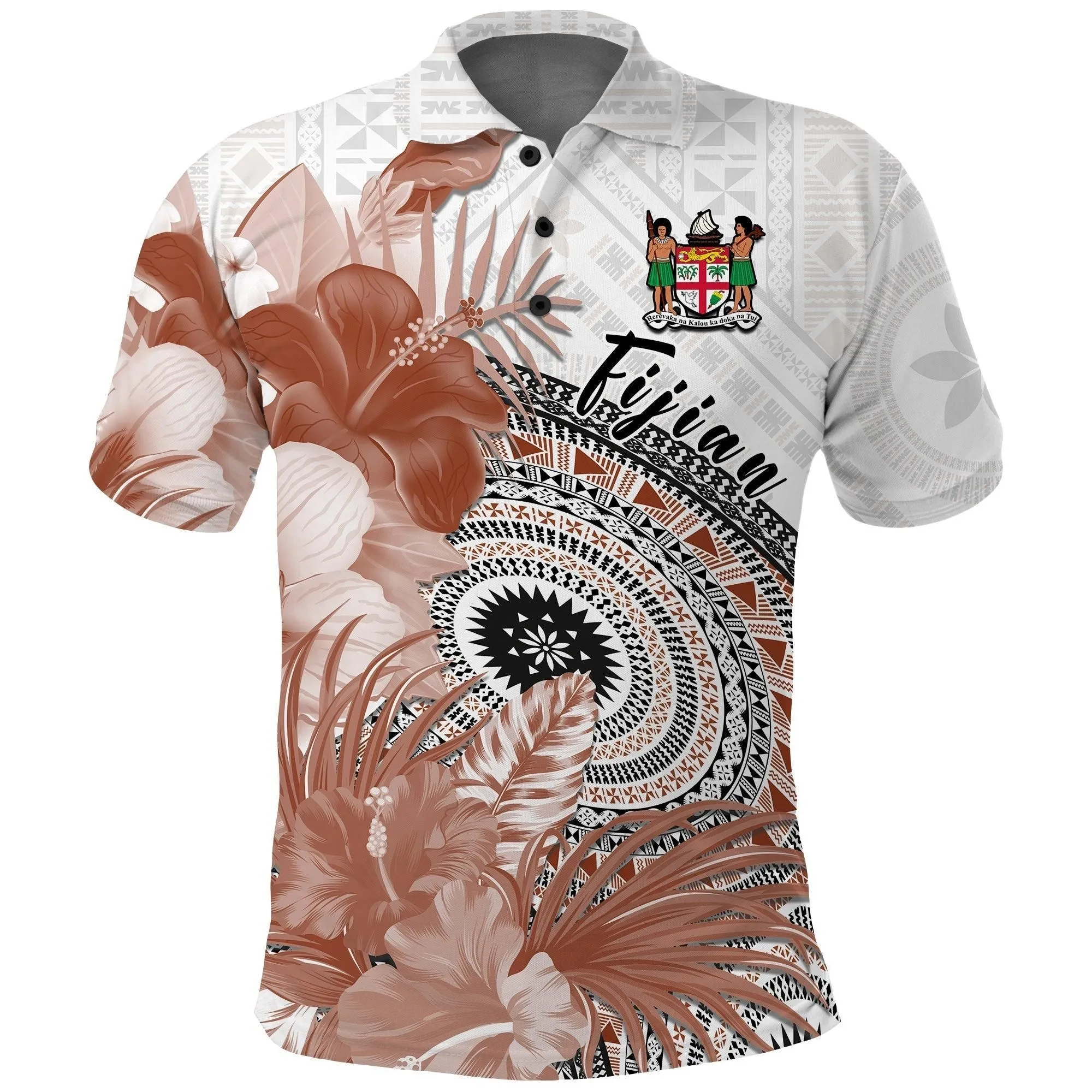 (Custom Personalised) Fiji Tapa Polo Shirt White Fijian Masi Be Loved Hibiscus LT13