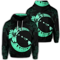 Alohawaii Hoodie - Hawaiian Map Hibiscus Turtle Polynesian Moon Hoodie Turquoise - AH - JR