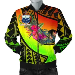 Samoa Mens Bomber Jacket - Polynesian Hook and Hibiscus Reggae