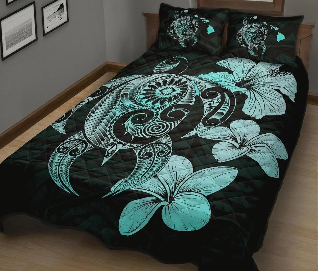 Hibiscus Plumeria Mix Polynesian Turquoise Turtle 3D Printed Bedding Set Bedroom Decor