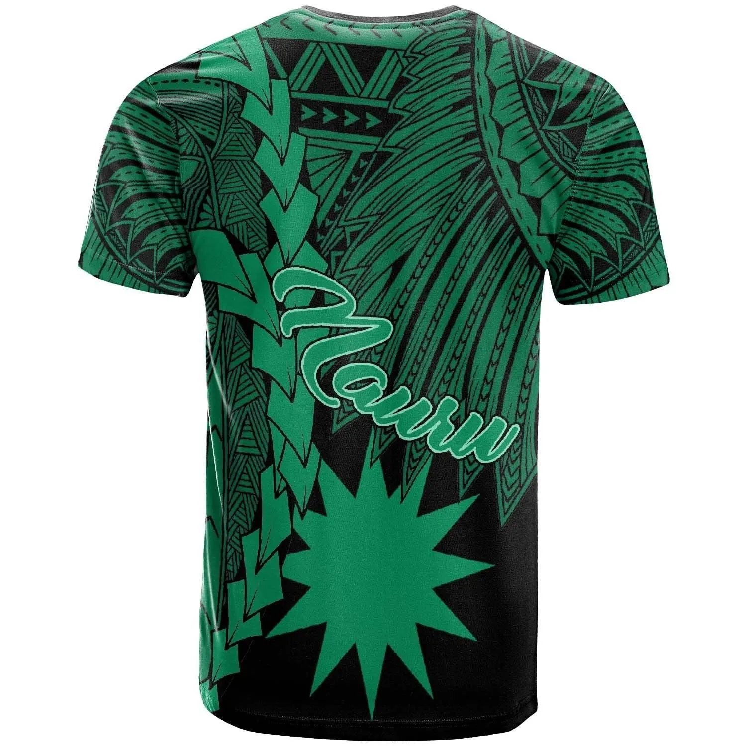 Nauru Polynesian T-Shirt - Tribal Wave Tattoo Green