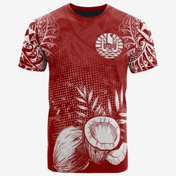 French Polynesia T-Shirt - French Polynesia Flag Coconut Polynesian Tattoo Red