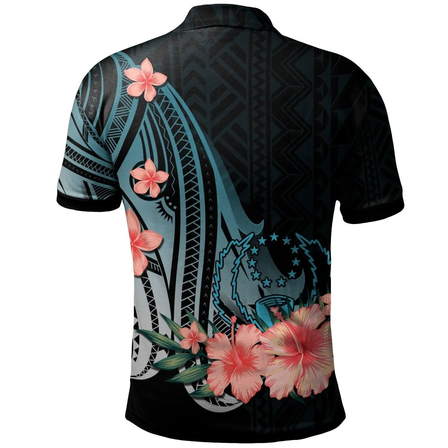 Pohnpei Polo Shirt - Turquoise Polynesian Hibiscus Pattern Style
