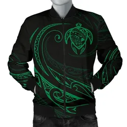 Hawaii Turtle Map Polynesian Mens Bomber Jacket - Green - Frida Style
