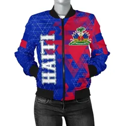 Haiti Womens Bomber Jacket - National Flag Polygon Style