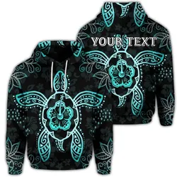 Alohawaii Hoodie - (Personalised) Hawaiian Turtle And Hibiscus Polynesian Hoodie Turquoise - AH - JR