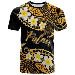 Palau Custom Personalised T-Shirt - Plumeria Polynesian Vibe Gold