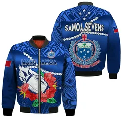 Samoa Rugby Bomber Jacket Manu Samoa Polynesian Hibiscus Blue Style LT14