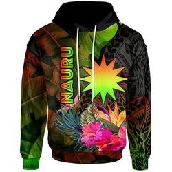 Nauru Polynesian Hoodie -  Hibiscus and Banana Leaves