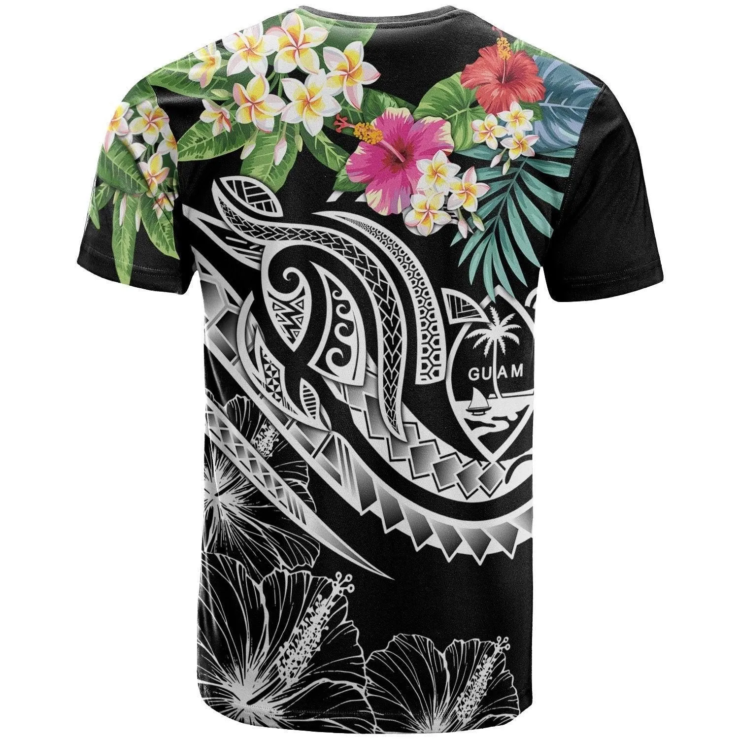 Guam Polynesian T shirts - Summer Plumeria (Black)