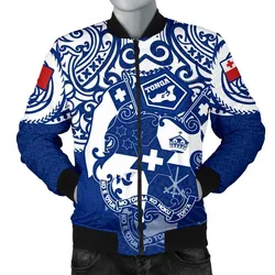 Tonga Polynesian Bomber Jacket (Men)  - Tongan Pride (Bright Blue) - BN15