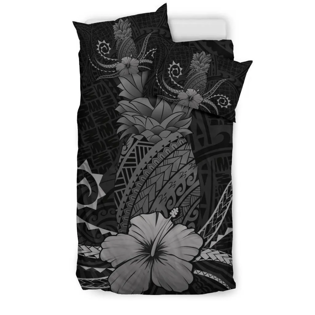 Hawaii Polynesian Pineapple Hibiscus Bedding Set - Zela Style Gray - AH - J4