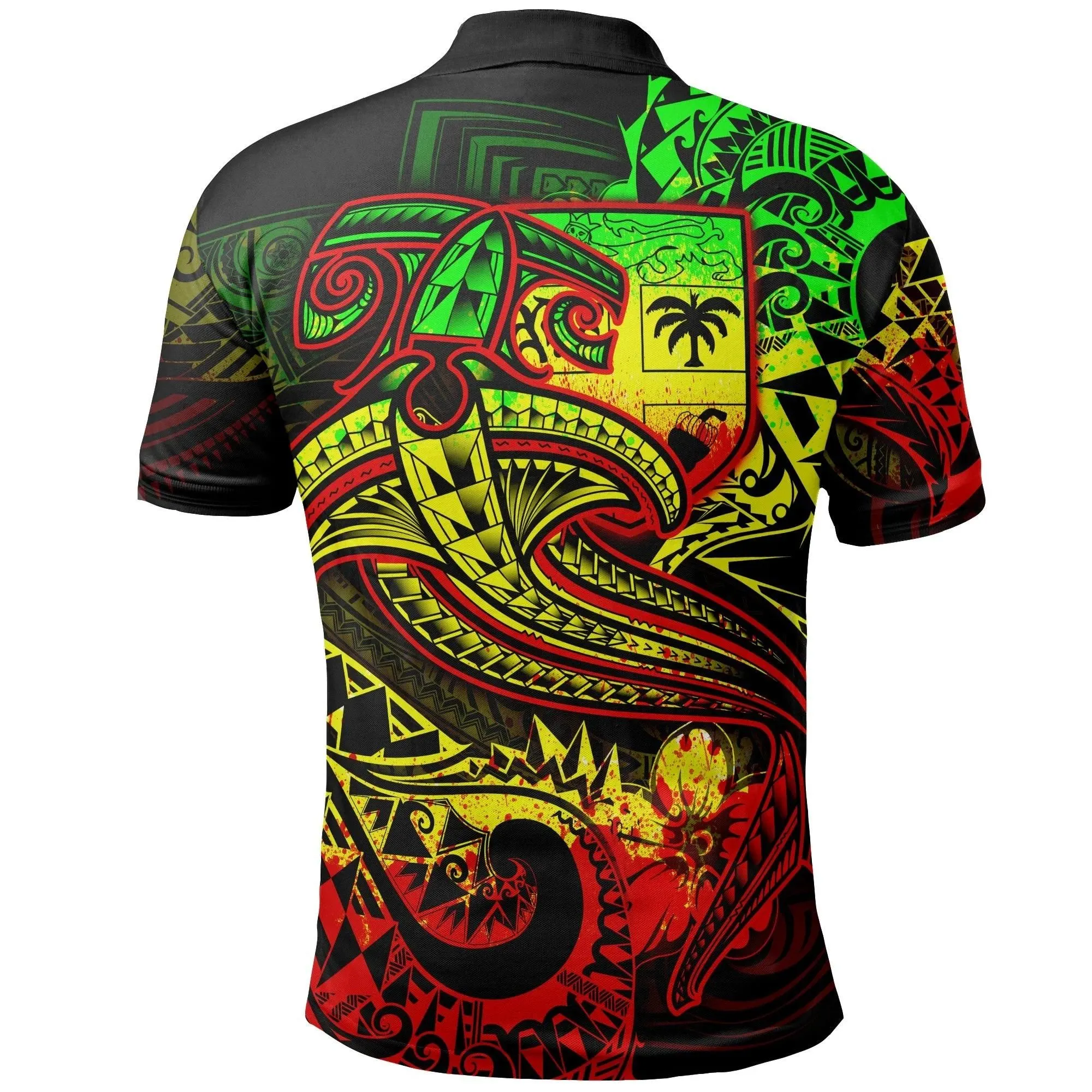 Fiji Polo Shirt - Reggae Shark Polynesian Tattoo - BN18