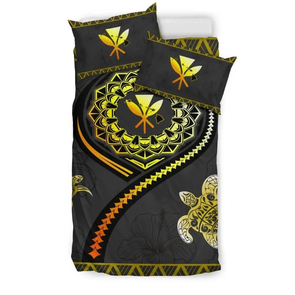 FamilyGater Home Set - Hawaii Map Polynesian Turtle Hibiscus Gold - Bedding Set AH J2