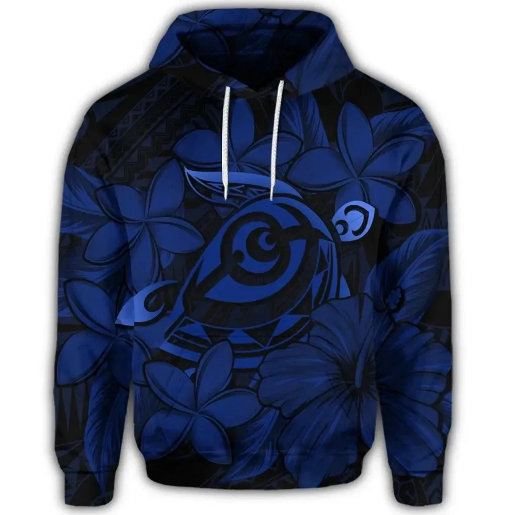 Alohawaii Hoodie - Hawaiian Turtle Hibiscus Plumeria Kanaka Polynesian Hoodie Blue - Soft Style - AH - J4R