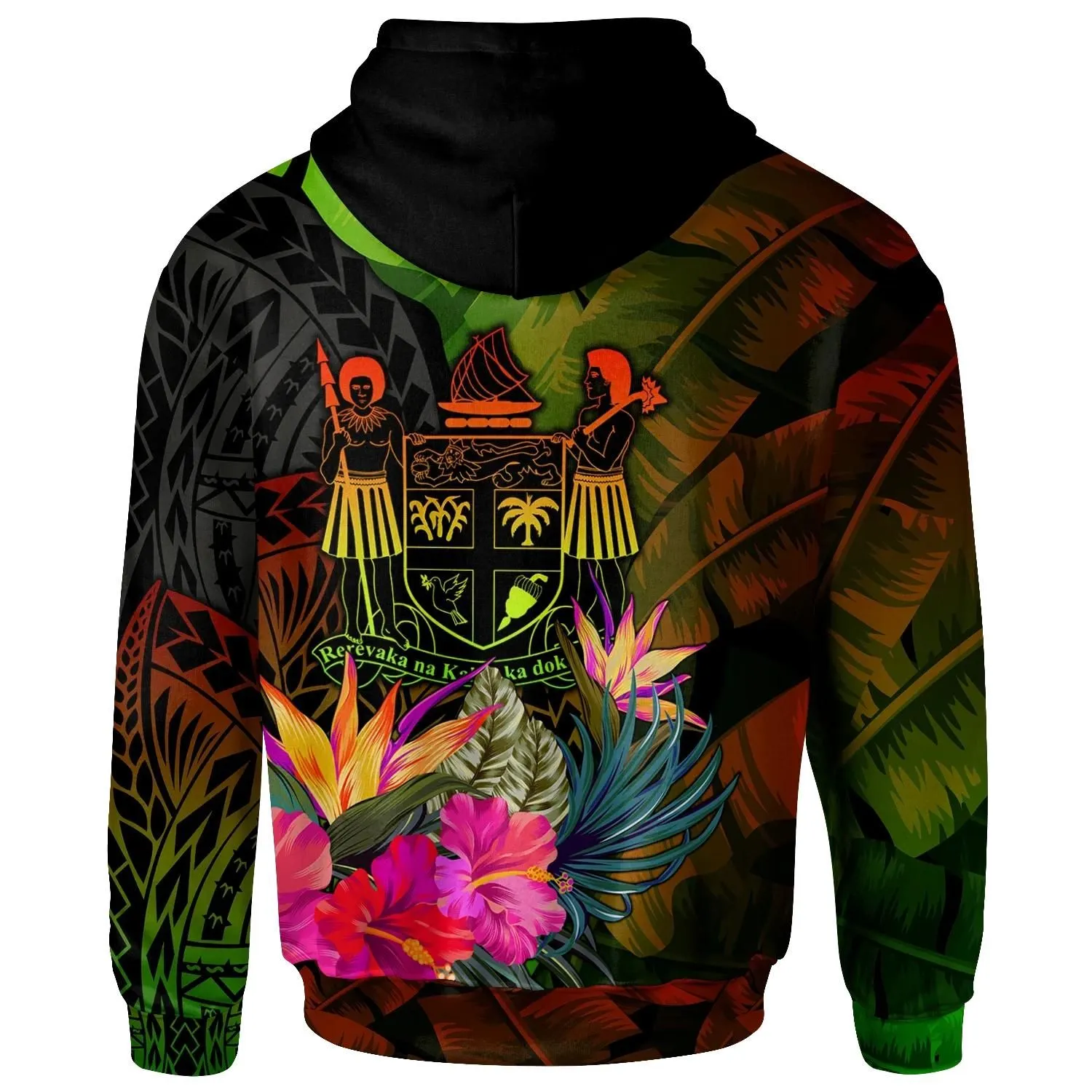 Fiji Polynesian Personalised Hoodie -  Hibiscus and Banana Leaves - BN15