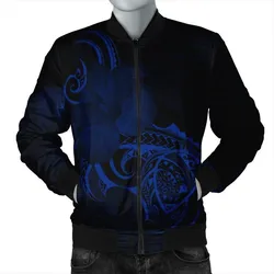 Hawaii Map Turtle Hibiscus Divise Polynesian Bomber Jacket Blue