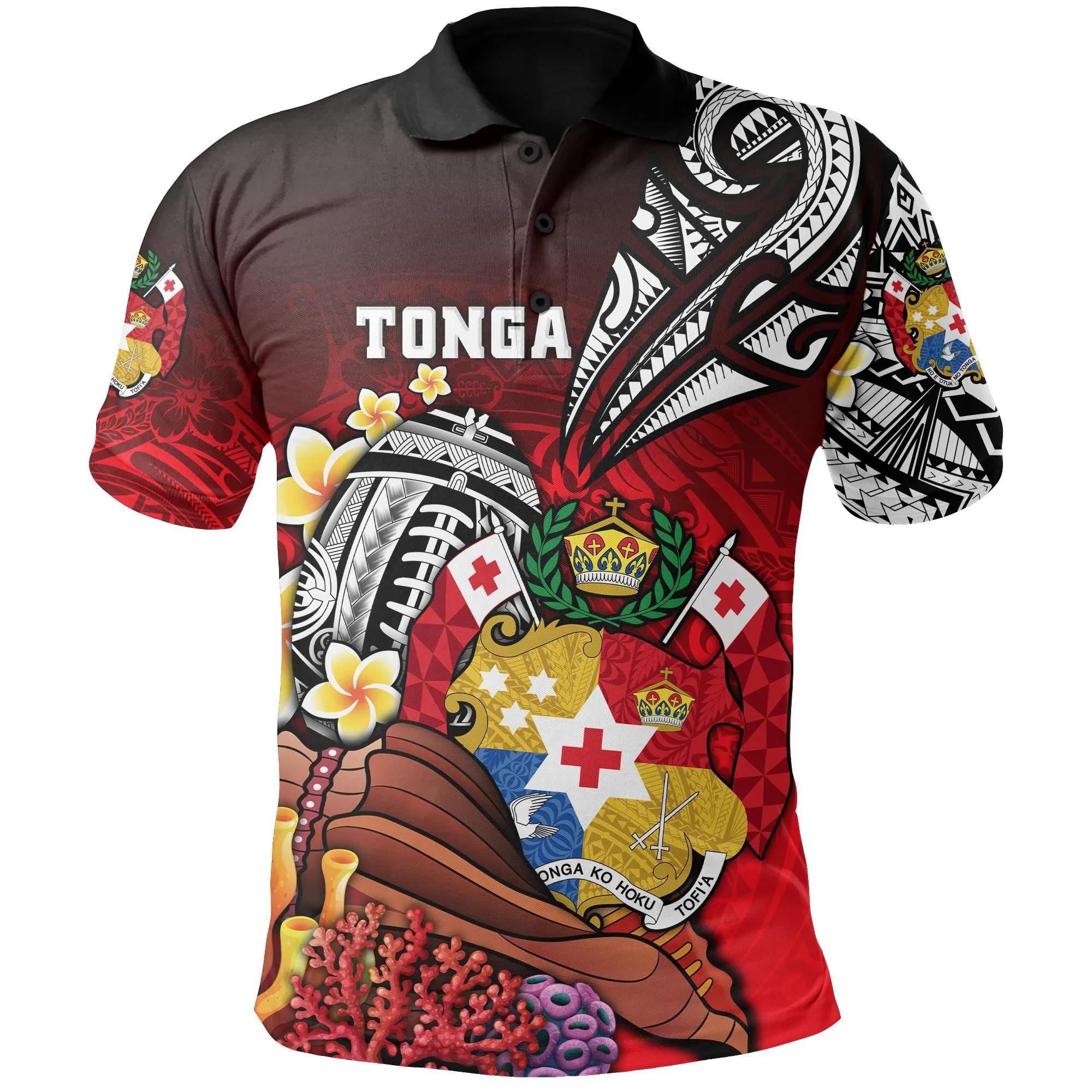 (Custom Personalised) Tonga Rugby Polo Shirt Polynesian Ocean World Style