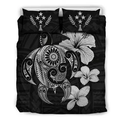 Kosrae Islands Hibiscus Plumeria Mix Polynesian Gray Turtle Bedding Set - J1