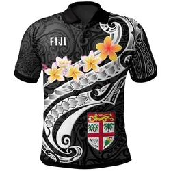Fiji Polo Shirt- Fiji Seal Polynesian Patterns Plumeria (Black)
