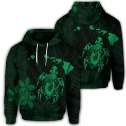 Alohawaii Hoodie - Hawaiian Map Turtle Plumeria Hibiscus Fish Hook Polynesian Hoodie Green - AH - J5R