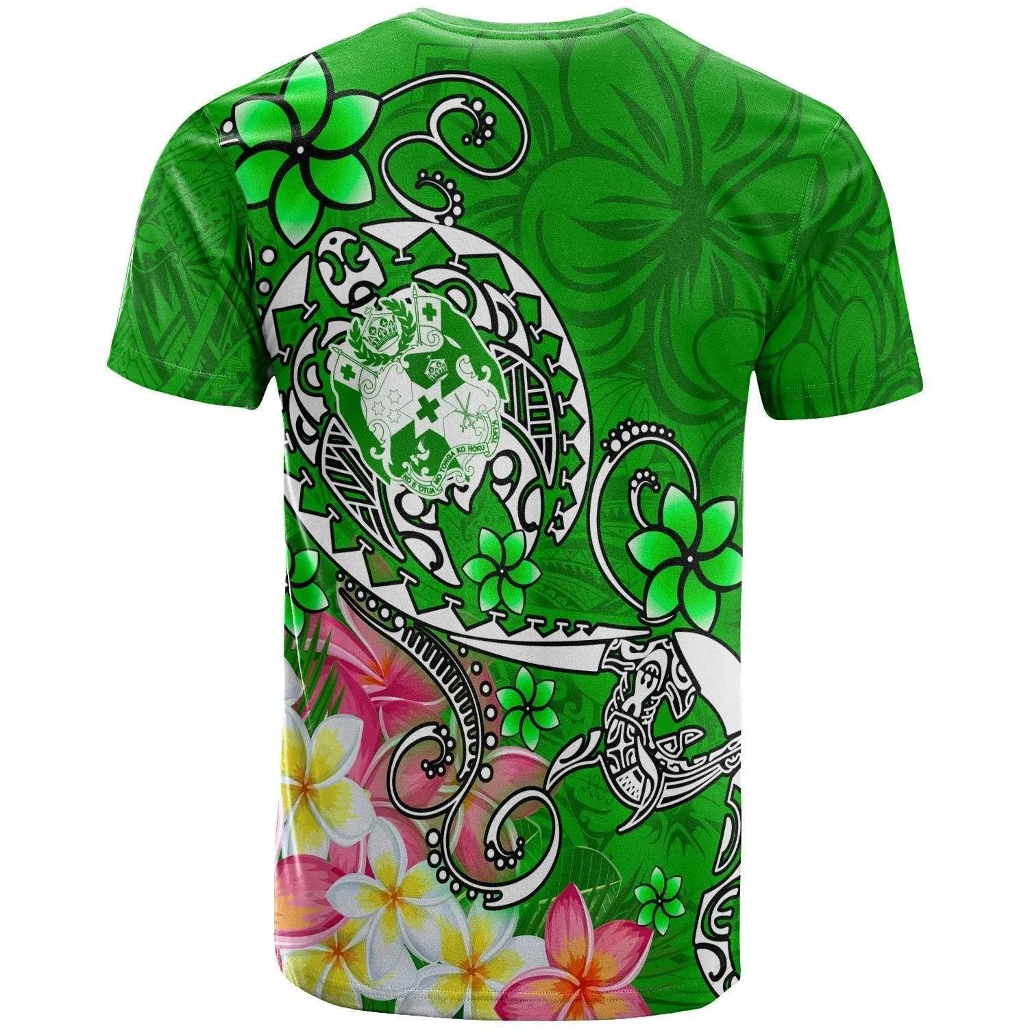 Tonga Custom Personalised T shirt - Turtle Plumeria (GREEN)
