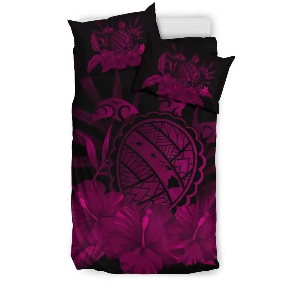 FamilyGater Bedding Set - Cover and Pillow Cases Hawaiian Map Turtle Hibiscus Polynesian - Pink - AH J4