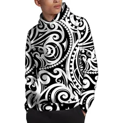 Black And White Polynesian Tattoo Print Pullover Hoodie
