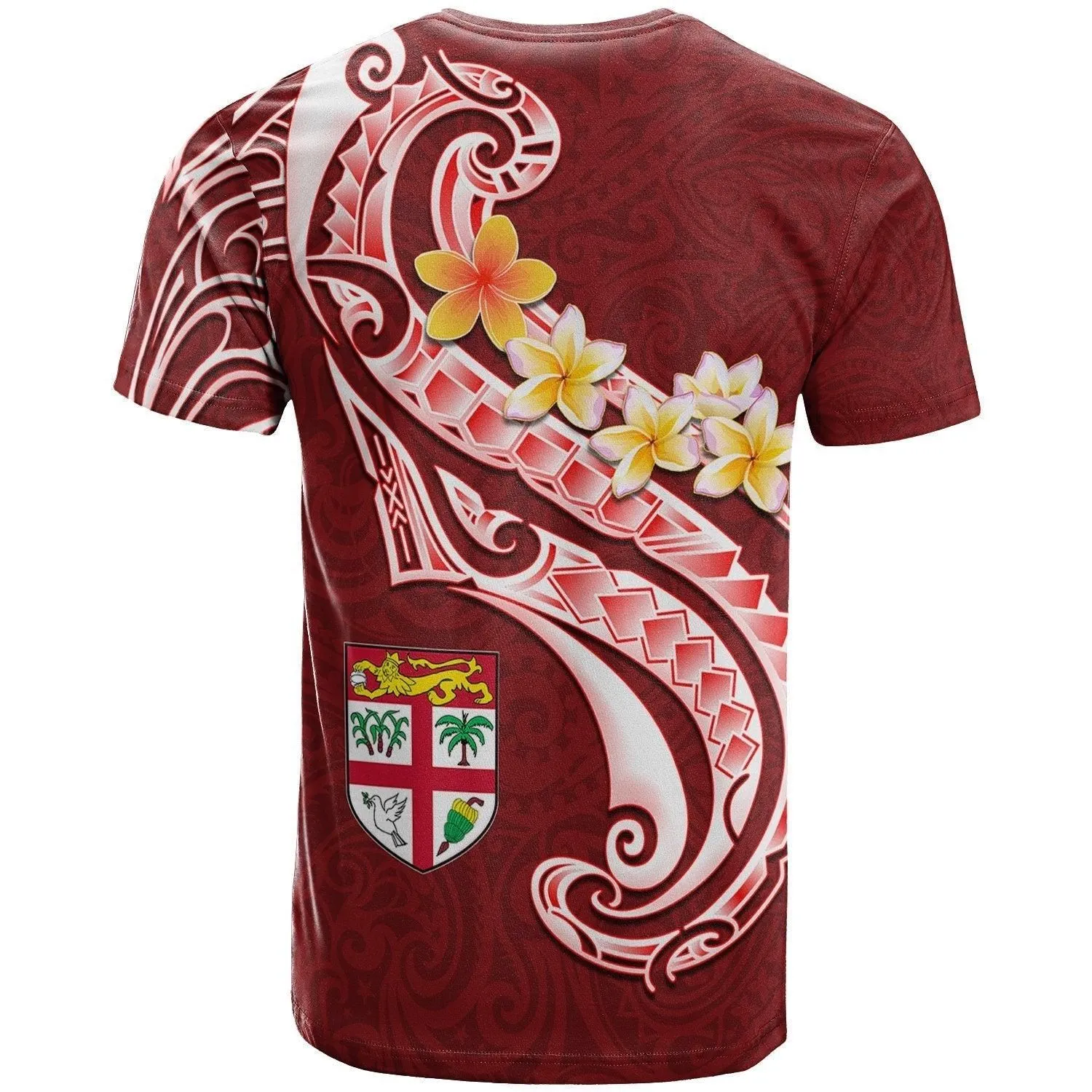 Fiji T - Shirt - Fiji Seal Polynesian Patterns Plumeria (Red )
